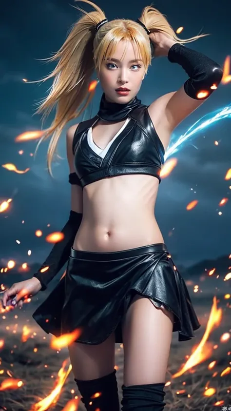 Moisturized skin, (gradient eyes), realistic body, (adult female body), energetic, (16 years old), (girl), crop top,
BREAK,
bright red lipstick, (beautiful navel), (golden hair), beautiful hair, (Naruto Uzumakis clothes), (twintails), (leather), mini skirt...