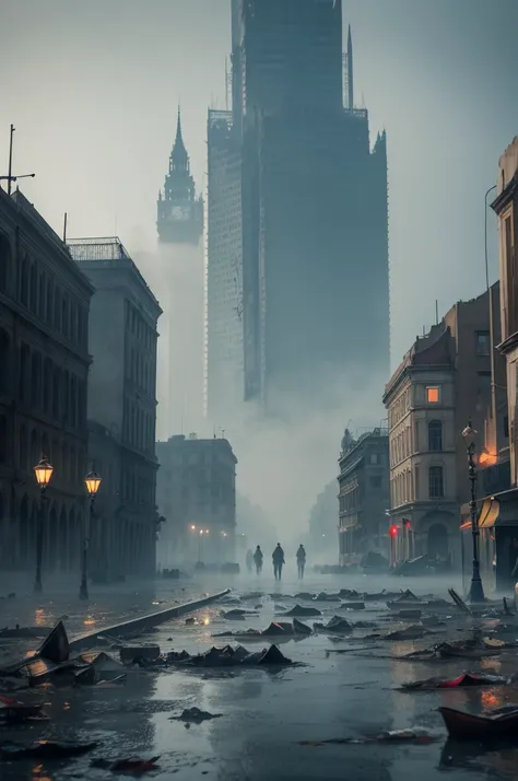 A sinister city, covered in fog and smoke, the square was flooded, full of dead fish, the water scum BLOOD, crumbling houses, and the square in a deadly chaos