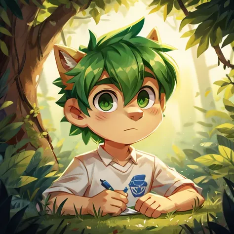 boy green hair and green eyes