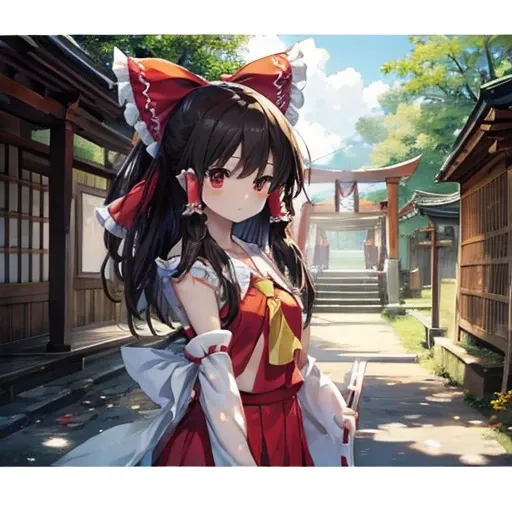 (((Reimu Hakurei)))　((Shrine maiden　shrine))　(Maple　shrine)　Shining Edges　Shining Background