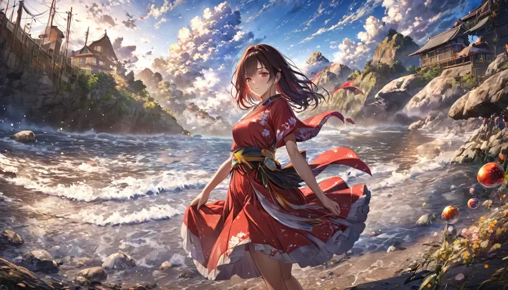 Masterpiece,(((One beautiful girl))),beautiful and moving，high quality（((Famous scenes from anime))）（(A touching scene)）,Gorgeous features。Hyper Details。High resolution。Anime Style。 HDR。 8k。The contrast between the fantastic scenery, the beautiful woman, a...