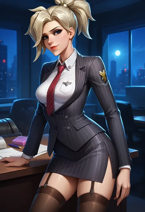 score_9, score_8_up, score_7_up,score_6_up, score_5_up, 1girl, mercy (overwatch), solo, pretty face, blonde hair, ponytail, ligh...