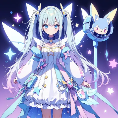 Star Fairy、cyber punk、Simple Background、Kawaii Tech,White background、pastel colour、cute、