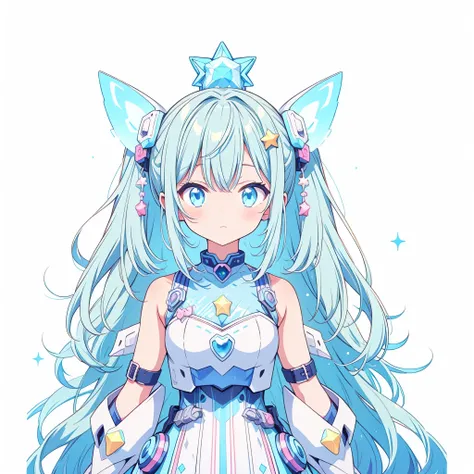 Star Fairy、cyber punk、Simple Background、Kawaii Tech,White background、pastel colour、cute、