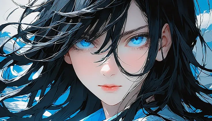 Black Hair、Blue Eyes、cool、cool、Rin々Shii、An illustration、art、From an 80&#39;s horror movie, Supervised by Junji Ito、darkness、alley、nightmare、anxiety、Attention to detail, Realistic shadows、Analog Style, VHS style, 8mm film, chromatic aberration, DVD Screen G...