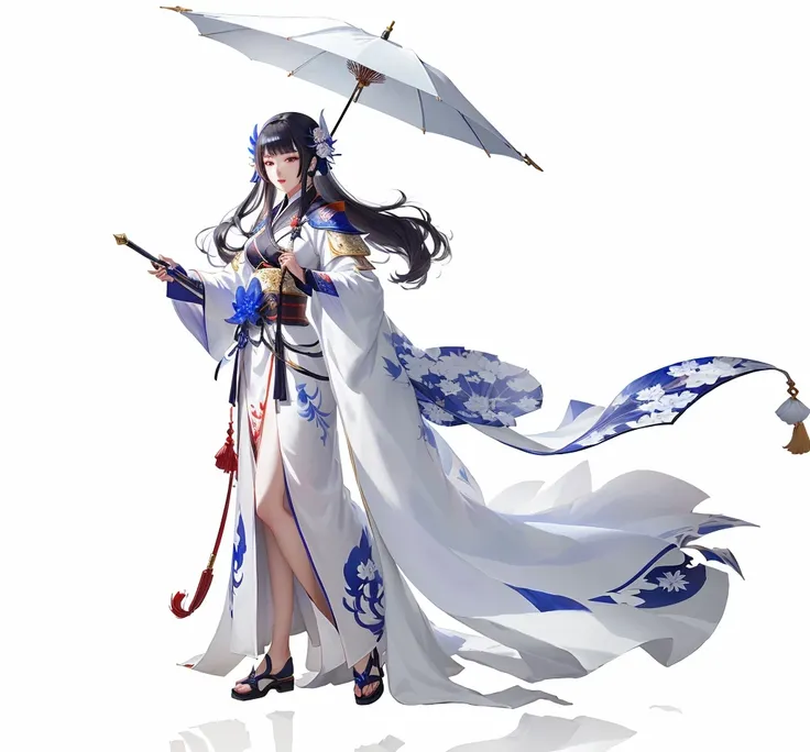 Holding an umbrella、Man in white dress，Scholar，Holding a red and blue umbrella in hand, Onmyoji detailed art, 《Genshin Impact》Keqing, zhao yun, heise jinyao, 《Genshin Impact》Zhongli, G Liulian art style, flowing white robe, Genshin Impact角色, author：Yang J,...