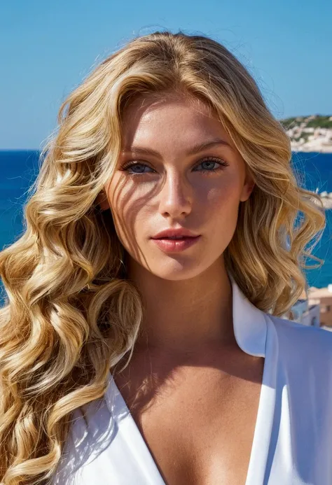 (((instagram-Photos in Ibizal)) Blonde influencer with long natural wavy hair, that explores the latest luxury travel destinations and exclusive hotels around the world and presents its followers with unforgettable vacation experiences..,  8k, Extremely de...