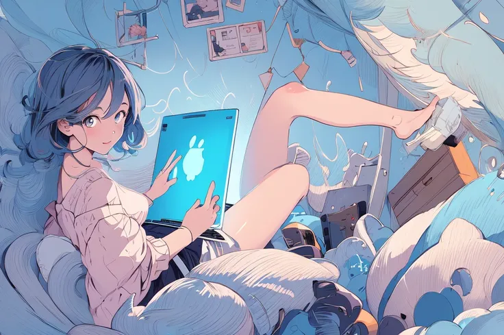 
cartoon girl sitting at a desk with a laptop computer, cartoon style illustration, digital anime illustration, in the art style of bowater, in style of digital illustration, illustration style, beautiful illustration, cute detailed digital art, beautiful ...