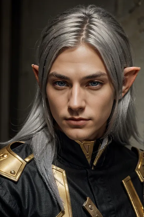 Potrait of the male high elf with silver hair and golden eyes