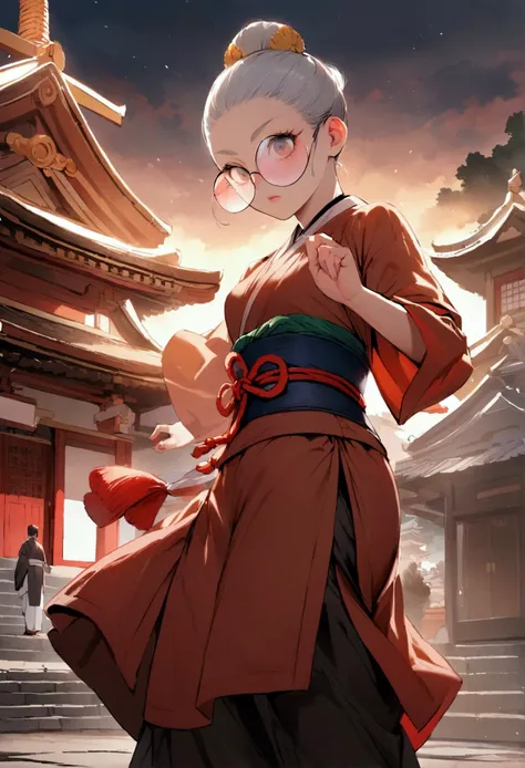 Japanese monk、Small、Round sunglasses、Hero of Justice、One Punch Man、Japanese Temples