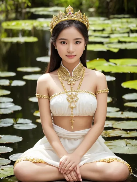 This picture is a beautiful and graceful woman.
A delicate and meticulous young woman, her skin is smooth and soft. She sits in a cross-legged position,
with a gentle and graceful posture. She wears
intricately designed clothing, with ornaments hanging aro...