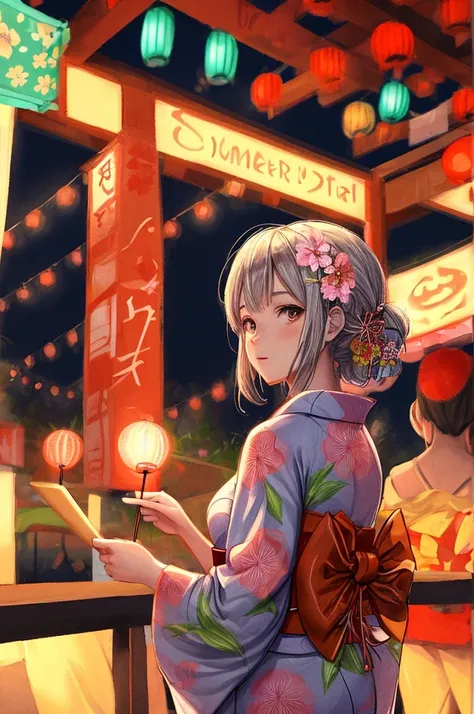 Summer festival,woman,yukata,An illustration,night,multiple