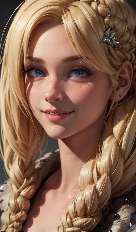 Astrid Hofferson,smile,portraits,artwork,(best quality,absurd,detailed,ultra-detailed:1.3),beautiful detailed eyes,beautiful detailed lips,longeyelashes,masterpiece:1.2,vivid colors,soft lighting