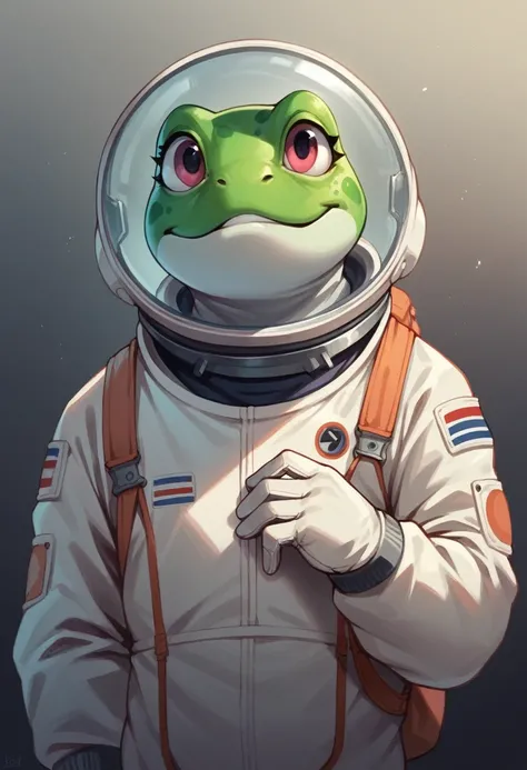 Frog wearing an astronaut suit