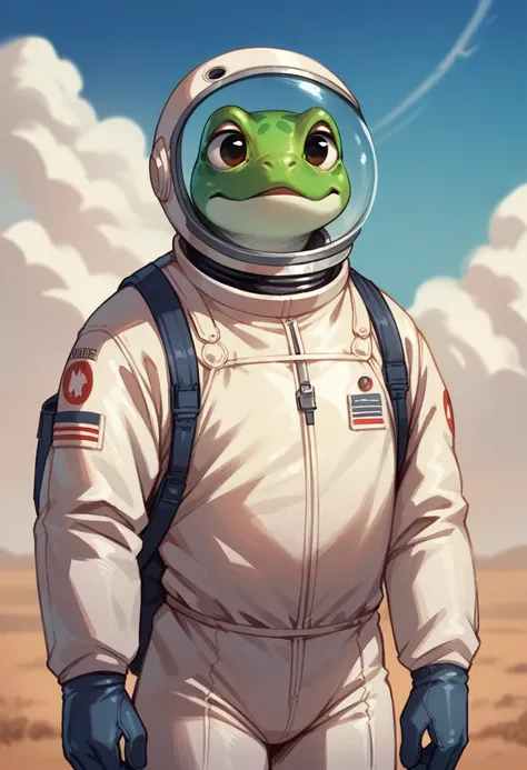 Frog wearing an astronaut suit