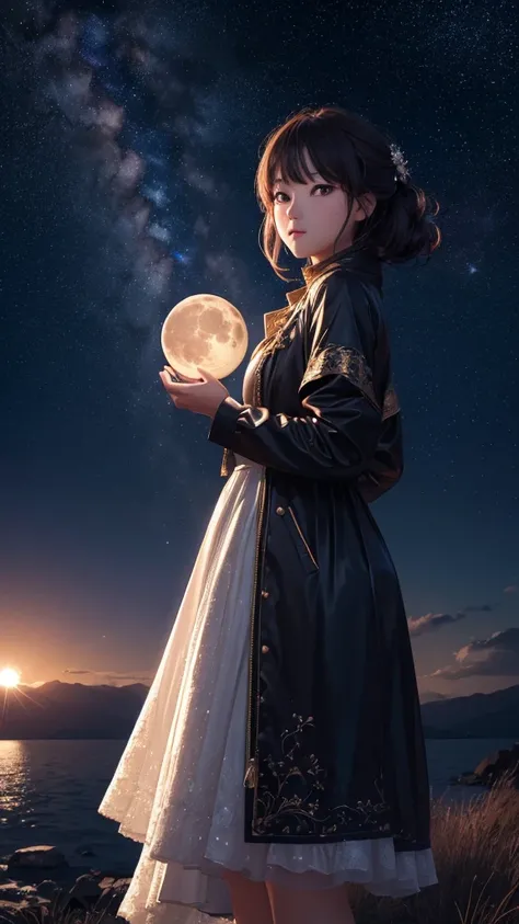 (((8k))), (((High resolution))),((Highest quality)),wood々Visible from between,night,Starry Sky,Big Moon,Sparkling,Beautiful sky,Ultra-realistic,8k,Ultra-fine