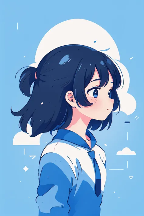 Retro art style, 1 girl, Black Hair