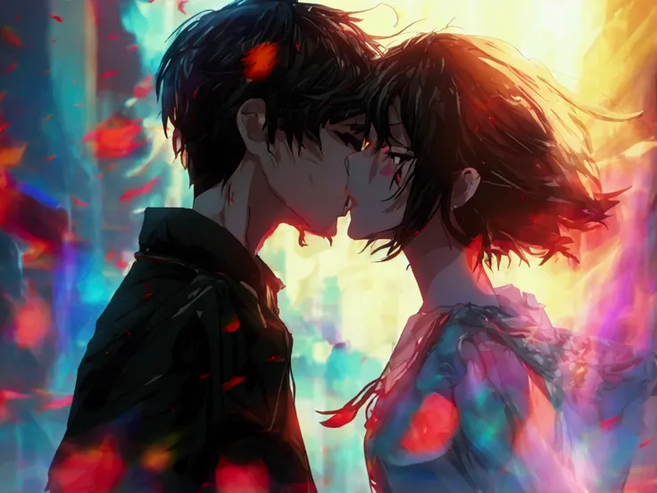 a boy in black dress, kissing girl hard, saliva dropping, and moan in the atmosphere, anime, detailed, high quality