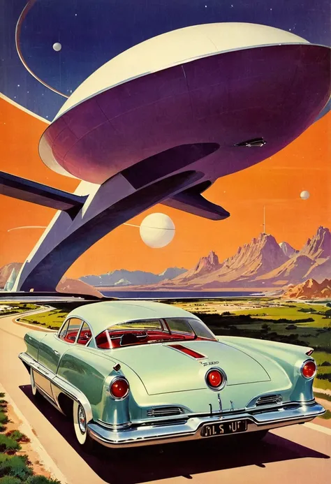 retro futuristic, ((retro futurism)), ((science fiction)), 1950s, (((1960s))), 1970s, (car 1950’s),