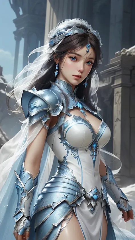 Close up of woman in white and blue dress,  Detailed fantasy art, Stunning character art, Fan Art Best Artstation, Epic and beautiful character art, Beautiful armor, Extremely detailed Artgerm, Detailed digital anime art, artstation pixiv download artgerm,...