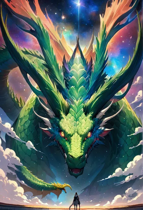 super huge, green dragon, universe, Overbearing,