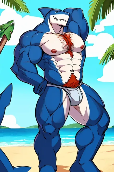 Muscular and hairy shark , on the beach 