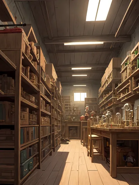 The inside of a carpenters doll laboratory, The inside of a artificers laboratory, medieval fantasy, studio ghibli style, no human 
