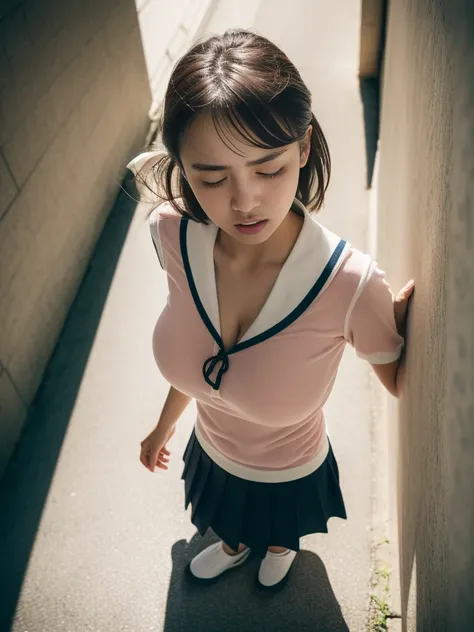 (15 years old:1.3),(Buckshot),Japanese beautiful girl,Photorealistic,Ultra-high resolution,Highest quality,Natural light,(Ray Tracing:1.2),
The break is
(Big Breasts:1.3), Narrow shoulders,See through,  Embarrassing form,high school, Sailor suit, loafers, ...