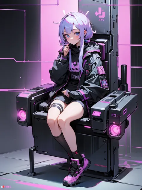 Cyberpunk, subculture, landmine style, cute, girl, clothing design, full body, pastel purple, black, white, cute, lots of decorations