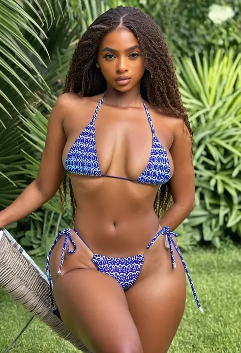 ((high quality:1.2)), (8k), extremely detailed, ((High detail:1.2)), ((best resolution:1.4)), Solo, 24 years old pretty perfect African female, ((bikini)), 