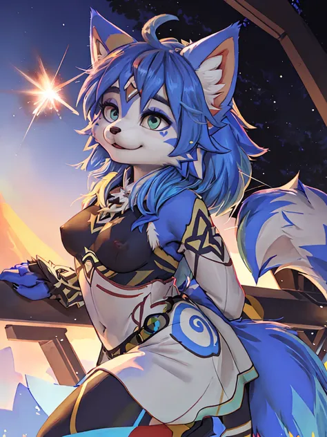 A beautiful and detailed (sweet picture ) wa ((krystal)), Star Fox krystal, sslim, green eyes, medium breasts, (((Long blue hair 1.3))), Decollete, look up, anthro, furry, Uploaded E621, detailed fluffy fur, (wa Fluff-Kevlar, Bayard Wu, personalize me, Pin...