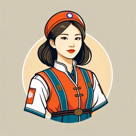 female	engineer	in taiwan folk outfit	,vector graphics, strong contours, logo design																						