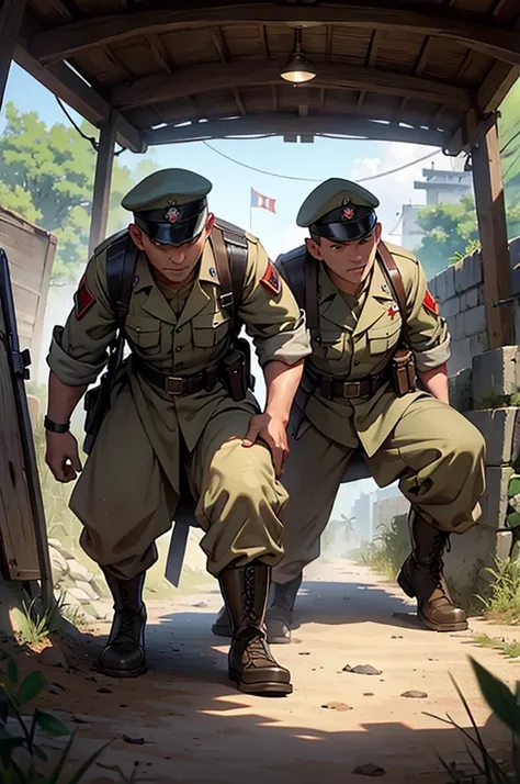 Create a scene set in World War II of brave soldiers on the battlefield in different scenarios 