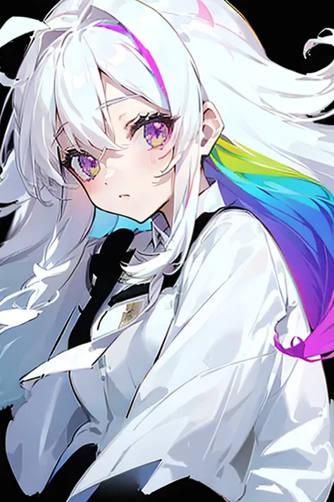 woman with long white hair Has rainbow-colored hair at the ends