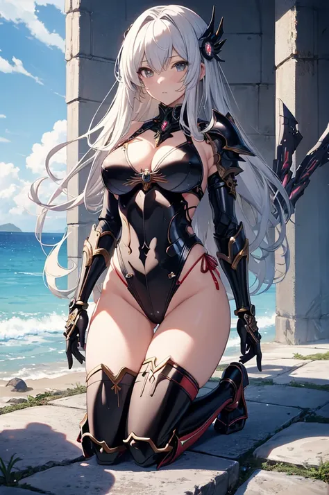 8k,Masterpiece,(bikini),Anime-style image of a woman wearing separate armor,bikiniアーマー, Otherworld fantasy game characters,((seiza:1.3)),Sexy anime characters, Knight Girl,アートジャーム on artstation pixiv, Very detailed fan art, Detailed digital anime art, Anim...