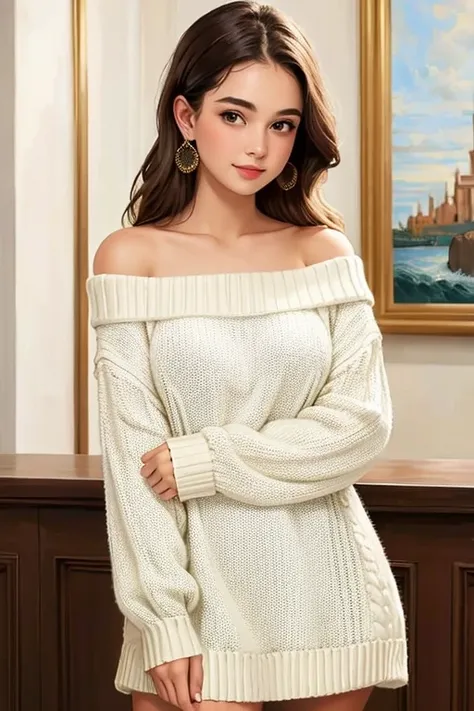 ((best quality)), ((masterpiece)), (detailed), 1girl, off-shoulder sweater, 