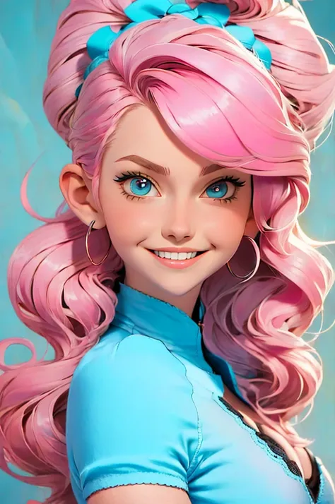 anime style, a closeup of a cartoon of a woman with ears and rabbit tail, with rabbit tail, with rabbit ears, girl design, mara, portrait, giesha, anime image, long hair, pink hair, hair covering ears, happy, polished and powerful look, exotic, tall  