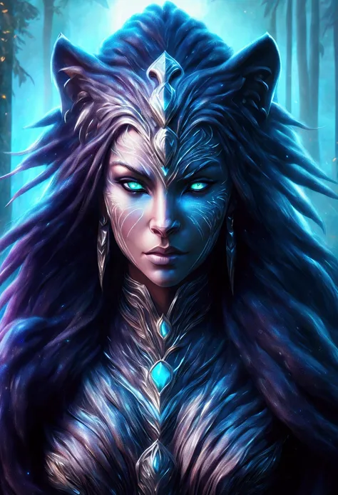 ultra high detailed illustration of a tyrande whisperwind wondering through jungle, giant black panther next to her, high qualit...