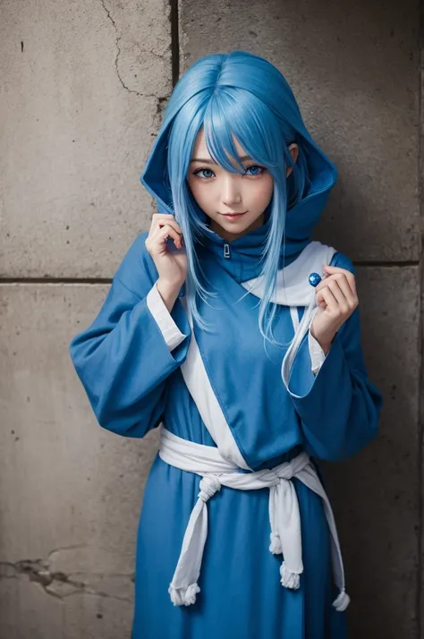 Shy, blue-haired mage 