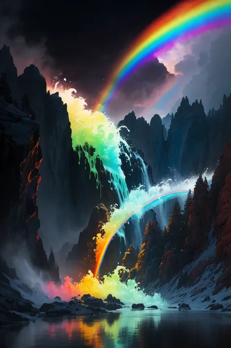 arafly colored water in a stream with steam rising from it, a colorized photo by Leonard Bahr, flickr, land art, mystical colors, bubbling geysers, xray melting colors!!, ethereal rainbows, geysers of steam, amazing color photograph, rainbow, rainbow refle...