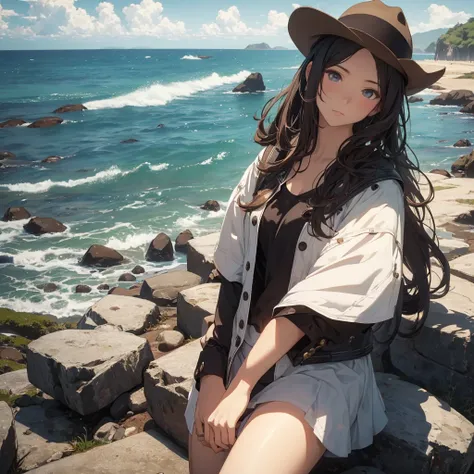 masterpiece, best quality, solo,1girl,looking at viewer,outdoor, cowboy shot,sea,anime style,
 anne