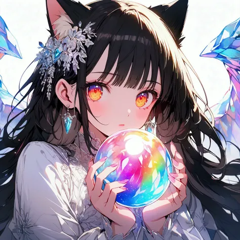 Uma girl cat Holding a beautiful crystal ball