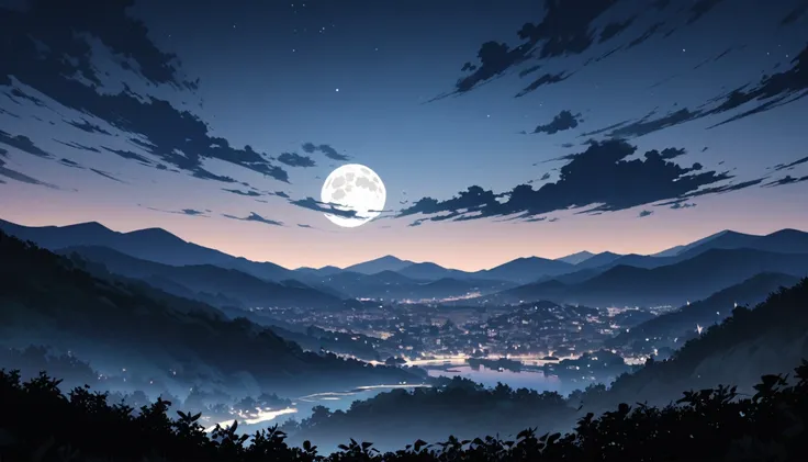 Moonlit Night、top of the hill、full moon、landscape