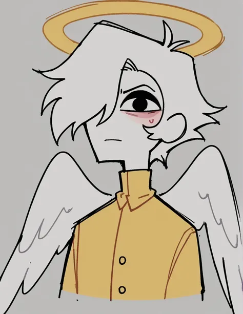 zPDXL, score_9, score_8_up, score_7_up, source_anime, BREAK
sketch, flat color, 1guy, solo, black eyes, vivziepop, helluva boss, portrait, hair over one eye, priest, angel wings