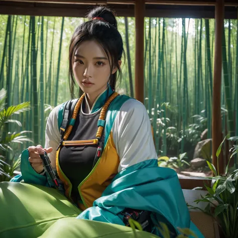 Bamboo forest Chinese architecture Photo close-up of the landscape, colorful vivid octane render, cybernetic and highly detailed, loba andrade from apex legends, created in unreal engine 5, made in unreal engine 5, trending on unreal engine 5, anfas portra...