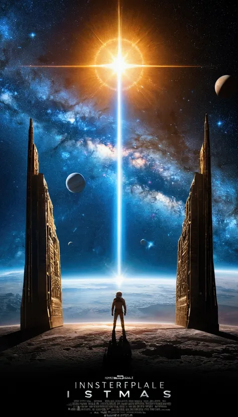 ((Masterpiece))，(Best quality))，Magnificent space image scene，heavenly body，Interstellar，Huge star gates，（（（Huge starship））），Spaceship，Shining starry sky，8K，super-fine，high qulity