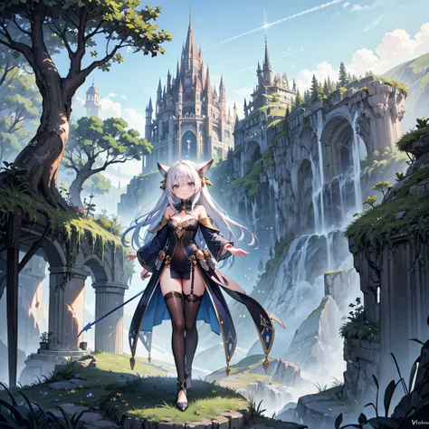 (Full body), solo, 1 beautiful girl wearing fantasy clothes, posing, in the fantasy world, nature fantasy landcape background, random wearther