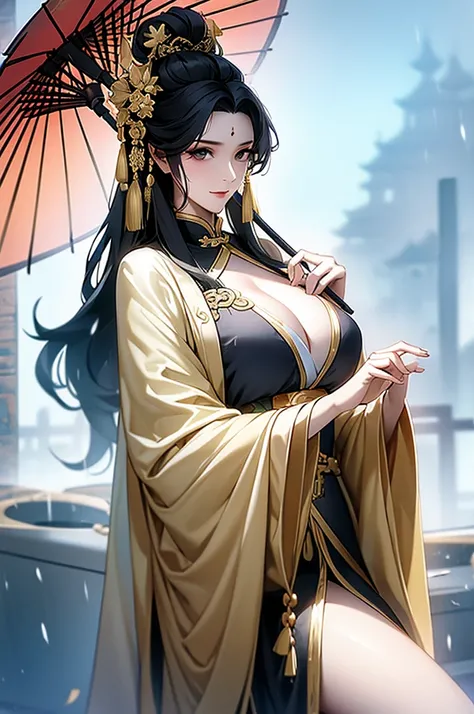 Black Hair, Immortal, Royal sister, Stepmother, Gold Robe, Taoist robe, Chinese style, Hair Bunch, Big breasts