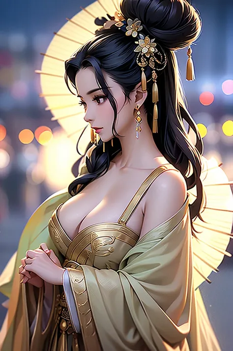 Black Hair, Immortal, Royal sister, Stepmother, Gold Robe, Taoist robe, Chinese style, Hair Bunch, Big breasts