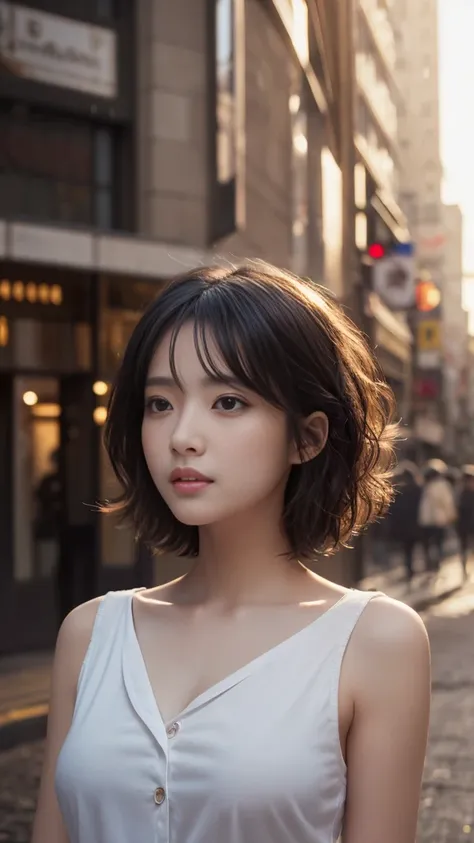 Mix 4, (8k, Live Shooting, Highest quality, masterpiece: 1.2), (Genuine, Realistic: 1.37), 一人のgirl, cute, night, rain, Wetty, Professional Lighting, Photon Mapping, Radio City, Physically Based Rendering, Gradient black hair, Gray Hair, Short Curly Hair, g...